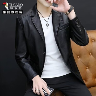 啄木鸟皮衣男外套2025春秋季 潮流休闲西服帅气潮牌夹克加绒XN 新款