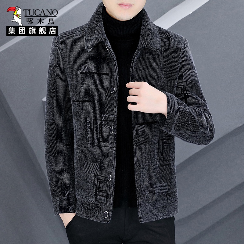 啄木鸟毛呢大衣加绒短款休闲呢子