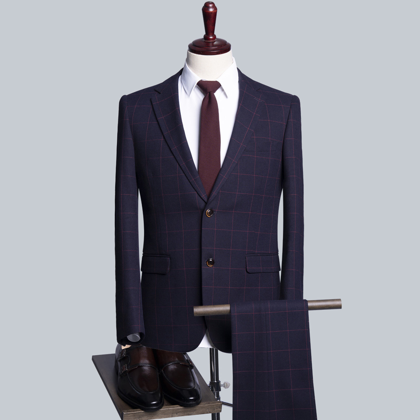 商务绅士风格子西服套装男士修身显瘦新郎结婚礼服两件套高级感LQ