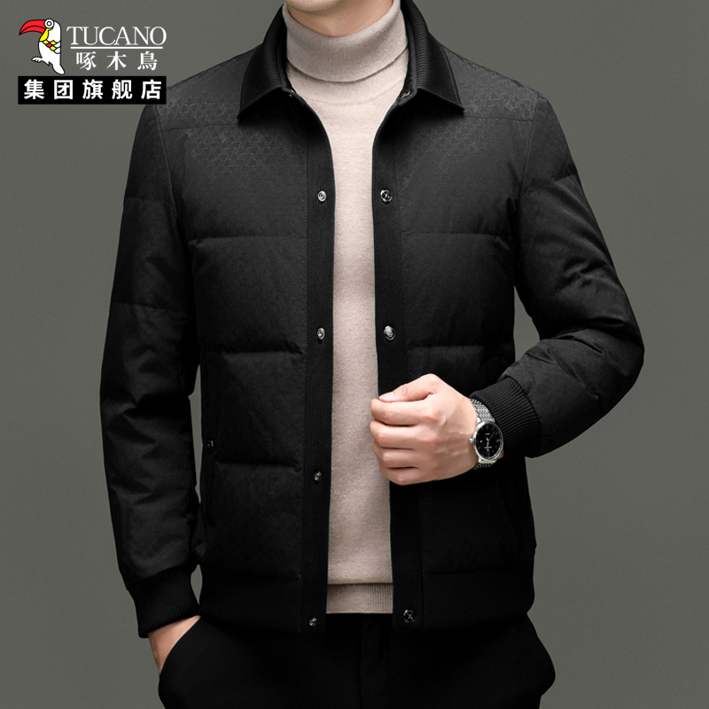 啄木鸟商务羽绒服男短款翻领