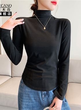 啄木鸟黑色打底衫女士秋冬季高领内搭长袖上衣2025新款今年流行FA