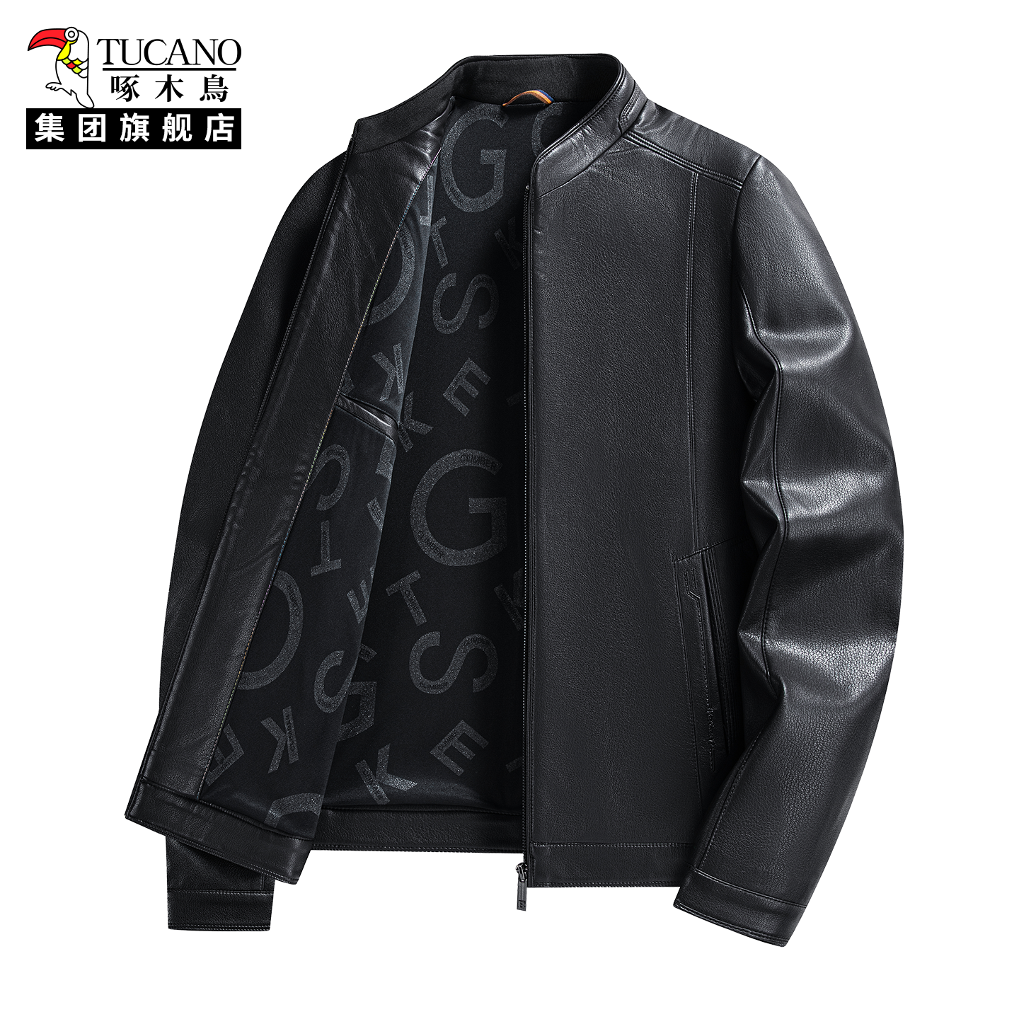 啄木鸟男士外套立领PU皮衣