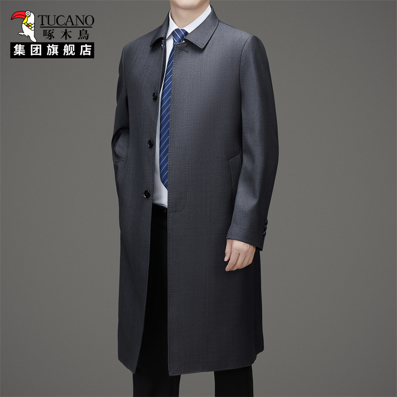 啄木鸟男士中长款翻领夹克商务