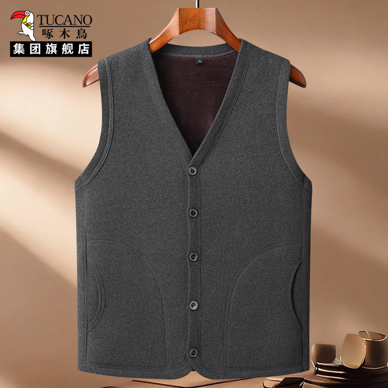 啄木鸟爸爸装加绒马甲男士秋冬加厚保暖背心中老年爷爷内搭坎肩男,男装,常规马甲,淘宝优惠券,粉丝福利购,淘宝优惠卷