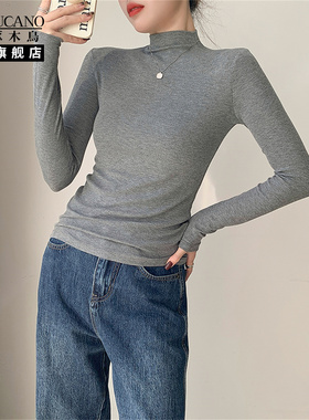 啄木鸟打底衫女长袖半高领灰色内搭修身漂亮上衣2025款今年流行FA