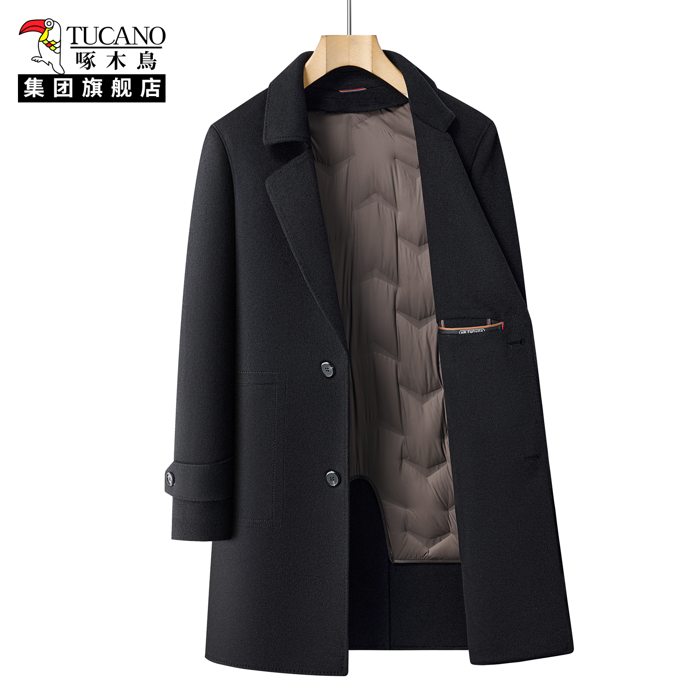 啄木鸟中长款羊毛呢大衣