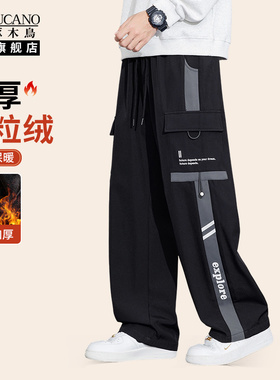 啄木鸟集团官方工装裤男士加绒加厚直筒休闲裤防风保暖冬季男裤TZ