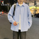 啄木鸟春季 上衣服TZ ins港风日系宽松休闲韩版 薄款 条纹衬衣男长袖