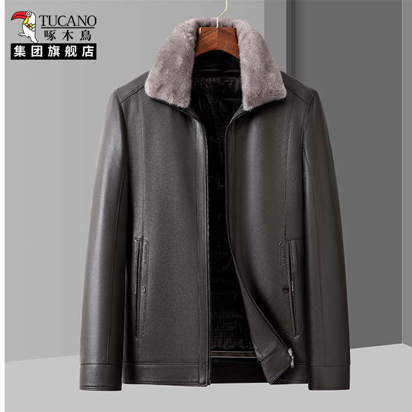 啄木鸟皮毛一体男士皮衣翻领外套