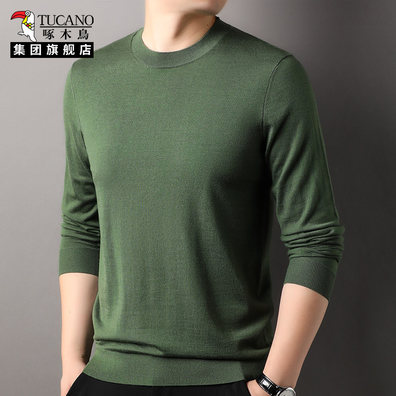 啄木鸟男士圆领纯色针织衫