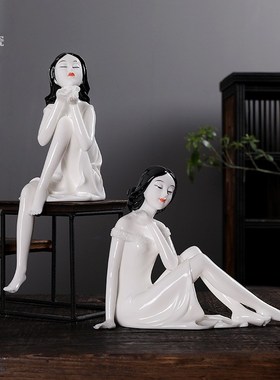 白瓷《花c样年华》古典美女 陶瓷中式仕女家居客厅桌面艺术品摆件