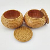 围棋五子棋棋子收纳盒棋盒棋罐棋篓仿塑编树脂棋罐一对装 不含棋子