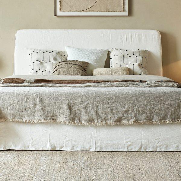 现代简约平板奶油色可拆洗简约双人布艺软包床1.8双人床侘寂风床,住宅家具,布艺床,淘宝优惠券,粉丝福利购,淘宝优惠卷