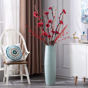 蓝色欧式客厅落地花瓶大号陶瓷干花装饰摆件大插花家电视柜花屏高