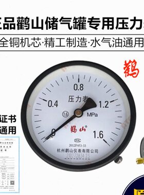 杭州鹤山Y100Z压力表轴向申江龙储气罐气压YN100Z耐震鹳山1.6mpa