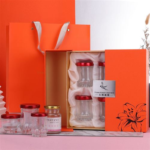 橙色双开鲜炖即j食燕窝裙摆莲花瓶包装盒空礼盒高档6瓶装可定制