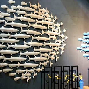 创意沙发背景墙立体陶瓷箭鱼壁饰墙饰家居玄关群鱼装饰挂件挂饰