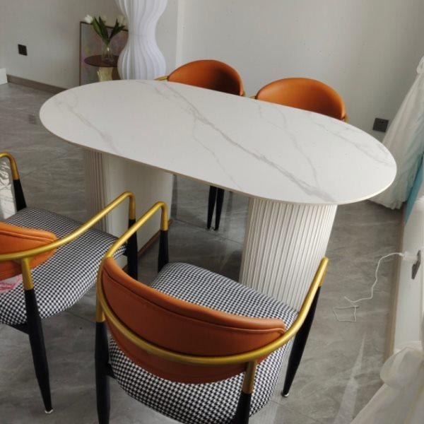 大理石椭圆形餐桌家用小户型现代简约轻奢奶油系岩板餐厅桌椅组合,住宅家具,岩板餐桌,淘宝优惠券,粉丝福利购,淘宝优惠卷