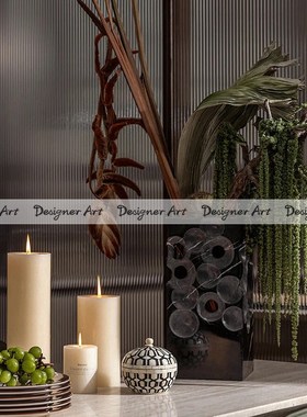 Desigcenr现代极简样板间大理石镂空方口花器餐蜡烛牛骨储物罐摆
