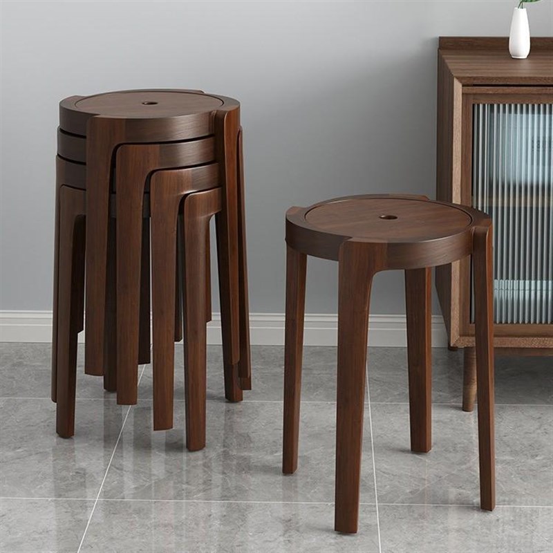 实木凳子家用圆凳板凳现代简约餐A桌凳椅舒适可叠放加厚时尚风车