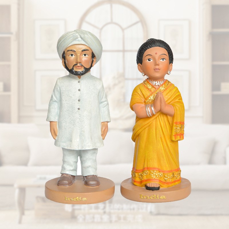 印度服饰人偶人物摆件 手工彩绘B书房特色摆件 东南亚树脂工艺品
