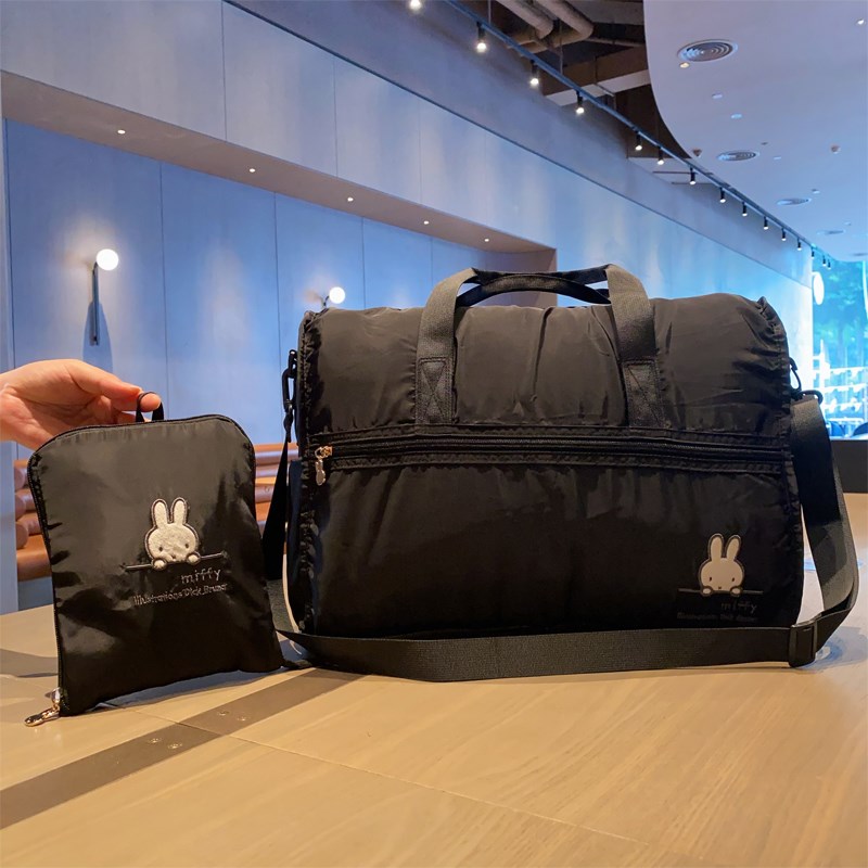 日系可爱米飞兔刺绣卡通r斜跨手提短途旅行袋可折叠便携收纳行李
