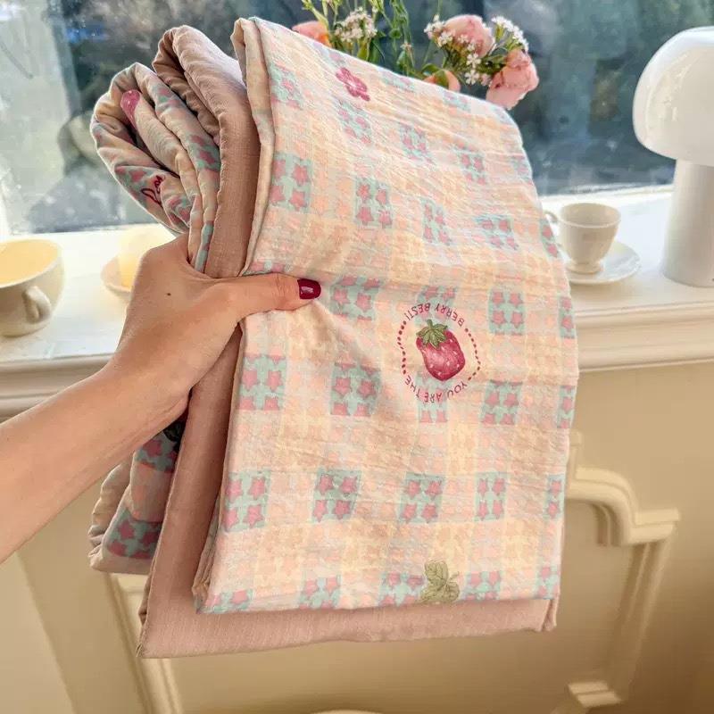 a类软糯云感提花双层纱四件套针织棉学生宿舍三件套床单床笠被套