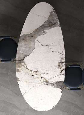 LDAD意式极简亮光岩板餐桌创意家用大理石饭桌现代轻奢椭圆形桌子