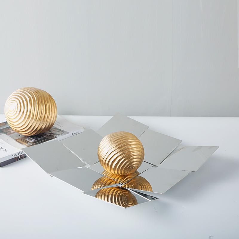 现代简约样板房间客厅茶几软装饰品不锈钢果盘售楼处收纳果篓摆件