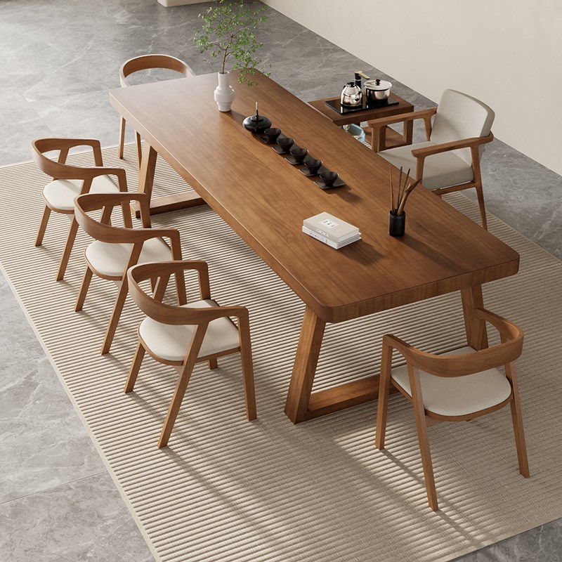 实木大板茶桌椅组合茶几客厅家用一桌五椅20M25新款原木泡茶桌现