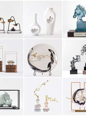 新中式摆件禅意高端客厅酒柜玄关博古架样K板间别墅家居软装工艺