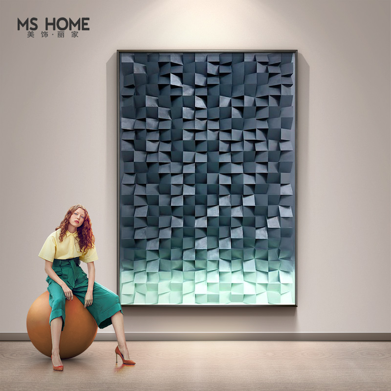 现代装饰画立体感木m块抽象玄关画竖版样板间酒店大尺寸挂画创意图片