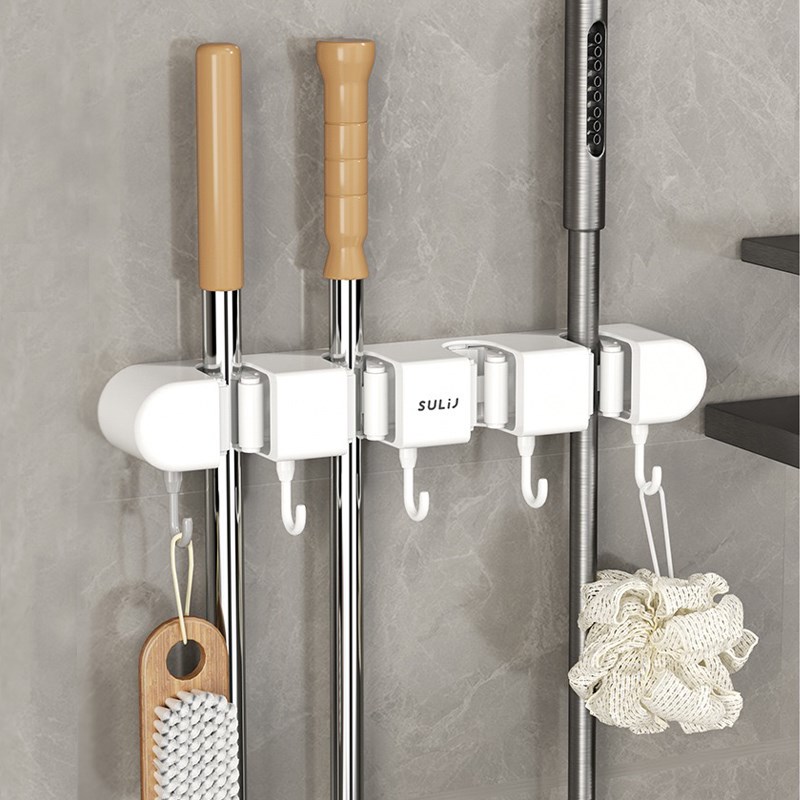 免打孔拖把壁挂夹移动灰s白挂钩浴室卫生间收纳神器墙上扫把固定
