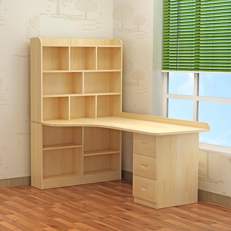 W6实木书桌架组合家用脑约一体学简习桌书学生写MRUX字台转角电台