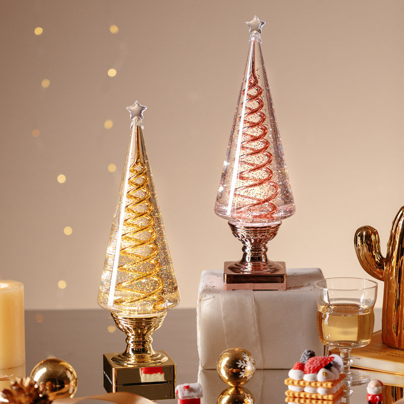 2024新款桌面迷你小发光树旋转圣诞F树圣诞节装饰品摆件氛围装饰