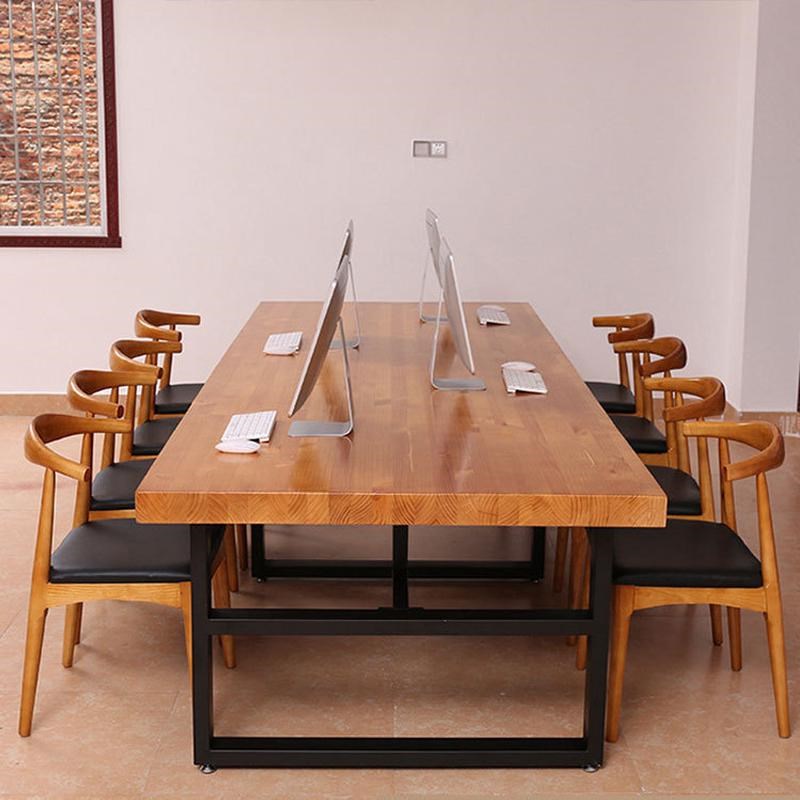 工业风实木大板办l公桌大型公司铁艺会议桌长桌复古多用途工作台