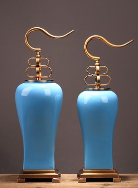 新中式创意金属陶瓷n摆件家居客厅样板房玄关电视柜酒店装饰品摆