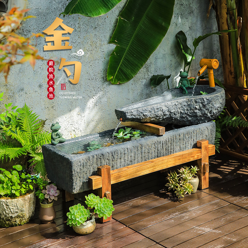 陋石坊庭院喷泉流水景观露台户y外小鱼池阳台造景布置民宿装饰摆
