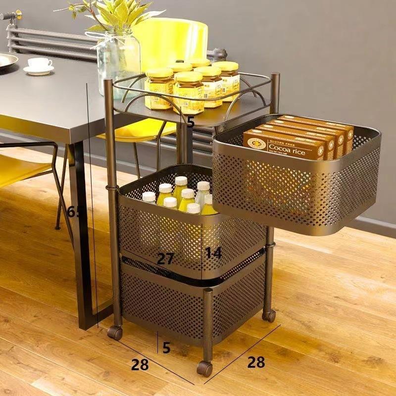 厨房可旋转收纳架落地多层免安装果蔬菜篮子收纳储物架移动小推车