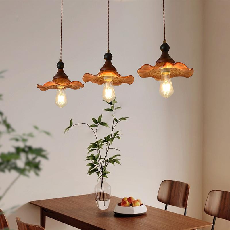 中古风餐厅吊灯复古客厅吧台日式侘寂胡桃木色卧茶室饭桌三头灯具