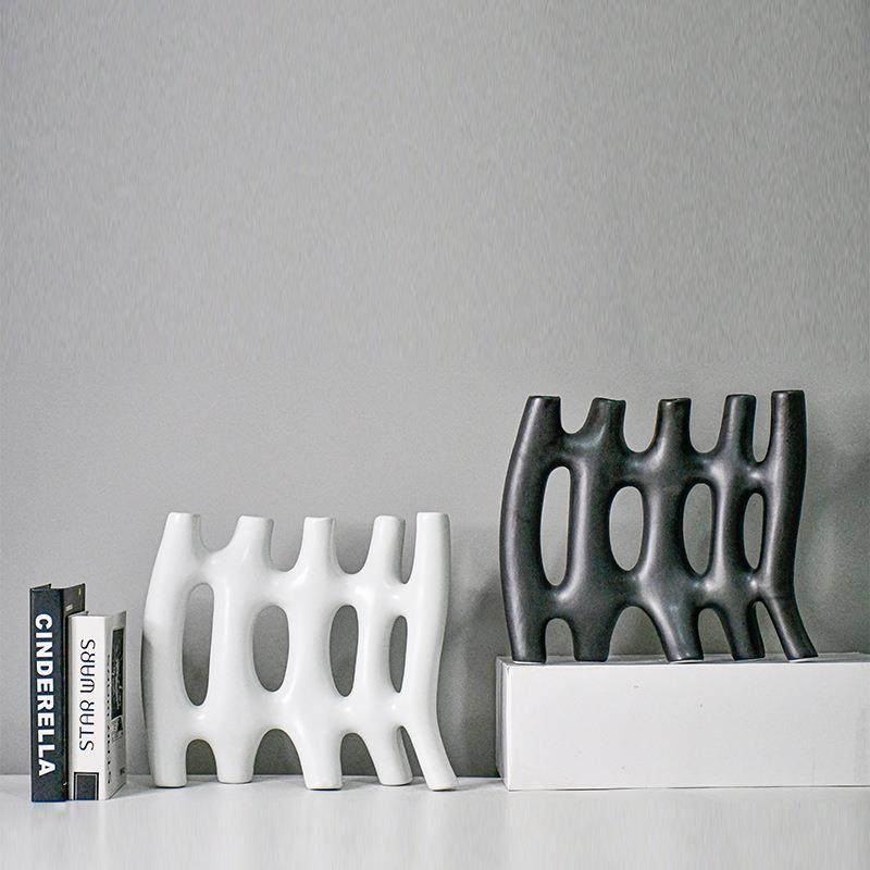 北欧现代样板房玄关软装饰品创意白黑花插客厅干花花瓶设计师摆件,橡塑材料及制品,工业陶瓷,淘宝优惠券,粉丝福利购,淘宝优惠卷