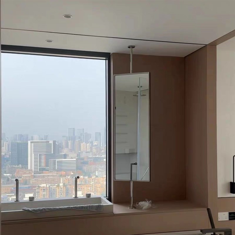 不锈钢悬c空吊杆镜卫生间吊挂镜天花板方形镜化妆台悬空镜子酒店