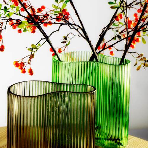 玻璃花瓶透明客厅摆件插花样板间小清新鲜花花器竖纹脚丫创意北欧