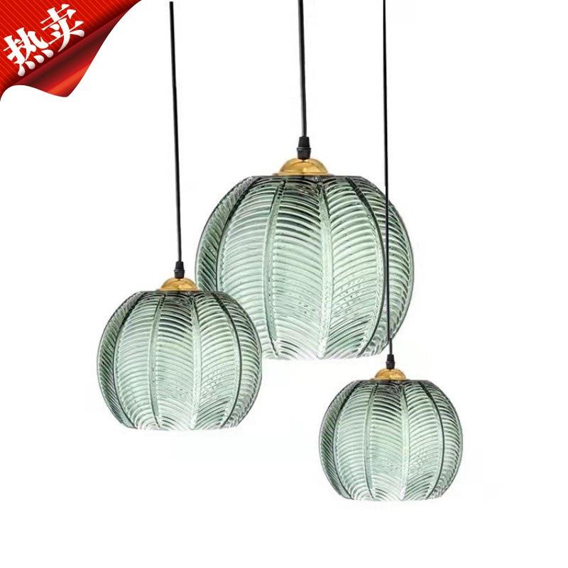 现代简约餐厅创意酒店书房卧室床头吊灯设计师绿色树叶纹玻璃吊灯