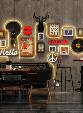 高分子2374发光装饰画组合挂画相框墙LED灯带装饰复古挂钟照片墙