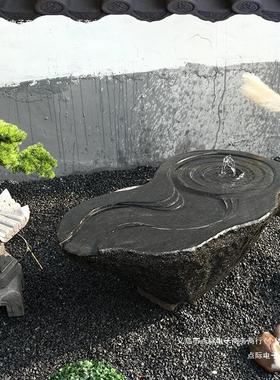 室内外花园山石钵水槽流水石盆摆件水池水钵日式景观石黑涌泉