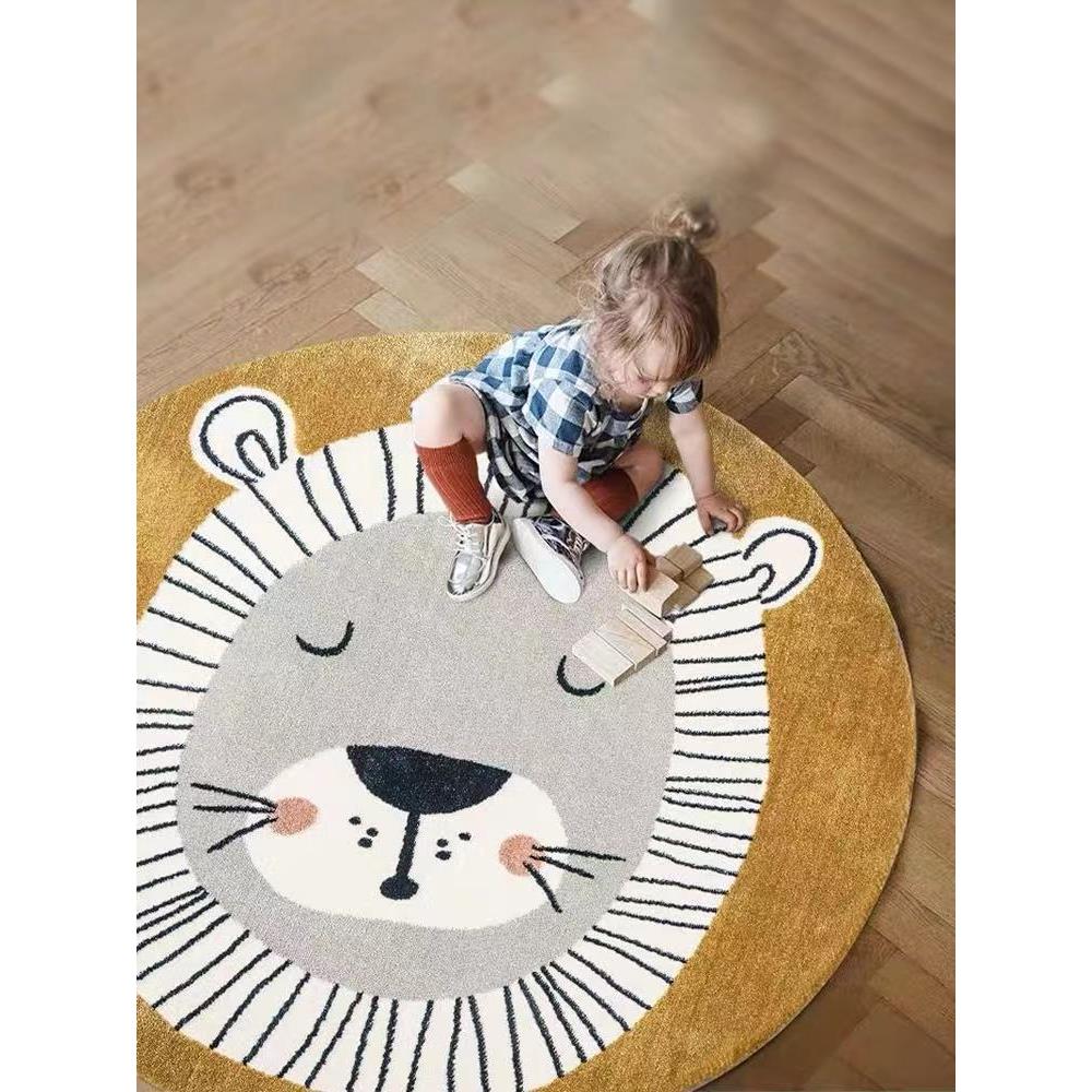 米悠客厅家用狮子圆形儿童房卧室地毯北欧ins地垫可水洗