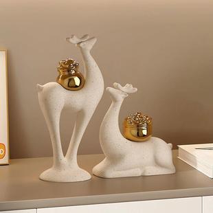 饰鹿玄关客∑ 一鹿发财聚财客厅装 新款 摆件