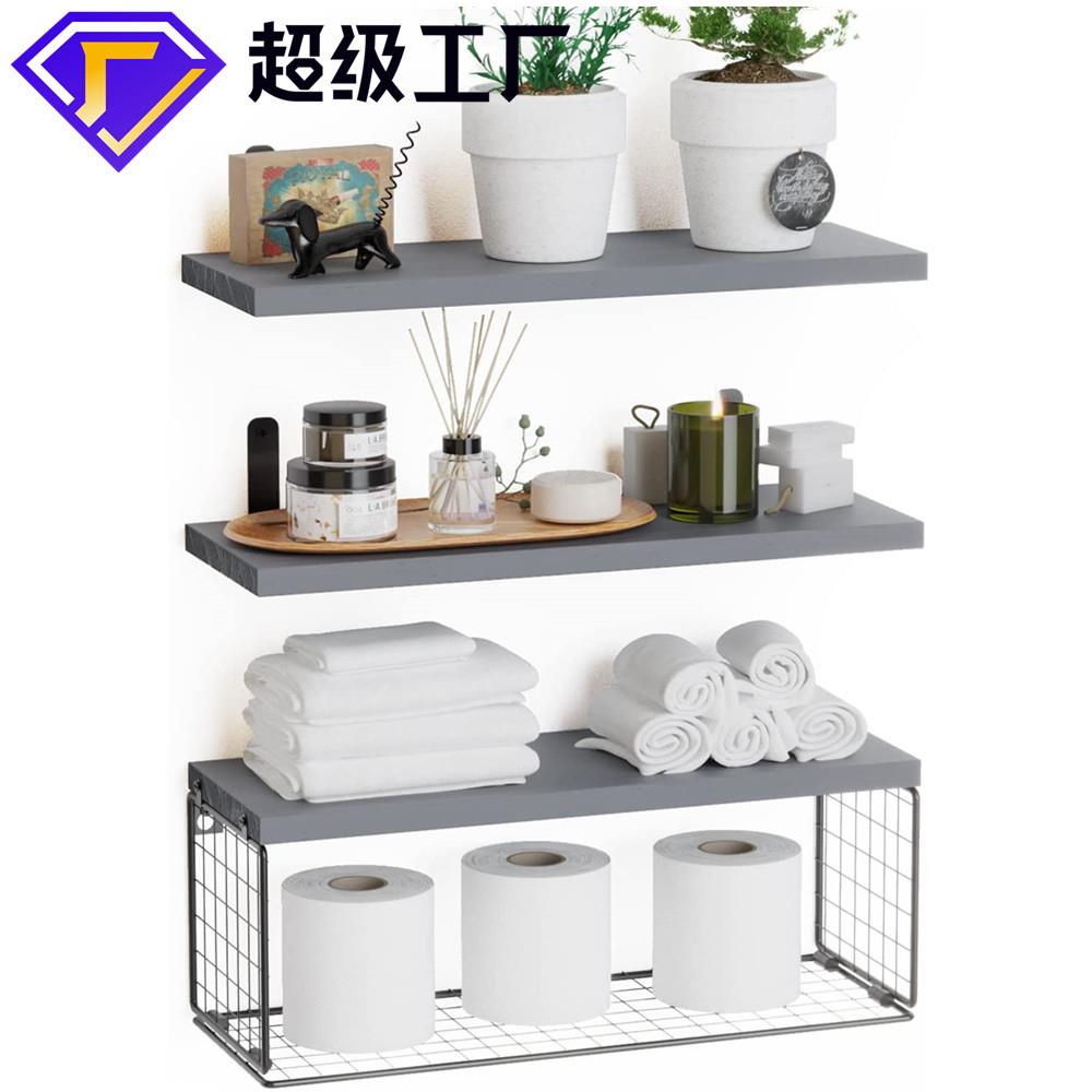 浴室储物架厨房客厅壁挂式隔板实木墙上悬浮墙上置物架TEMU现货