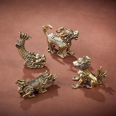 黄铜龙九子小摆件茶宠赑屃螭吻蒲牢狴犴饕餮蚣蝮睚眦狻猊椒图玩件